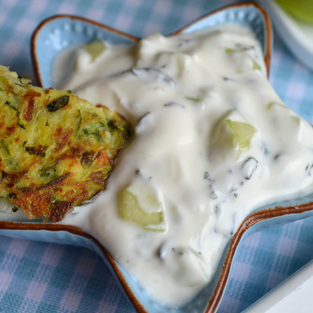 Courgette fritters served with tzatziki