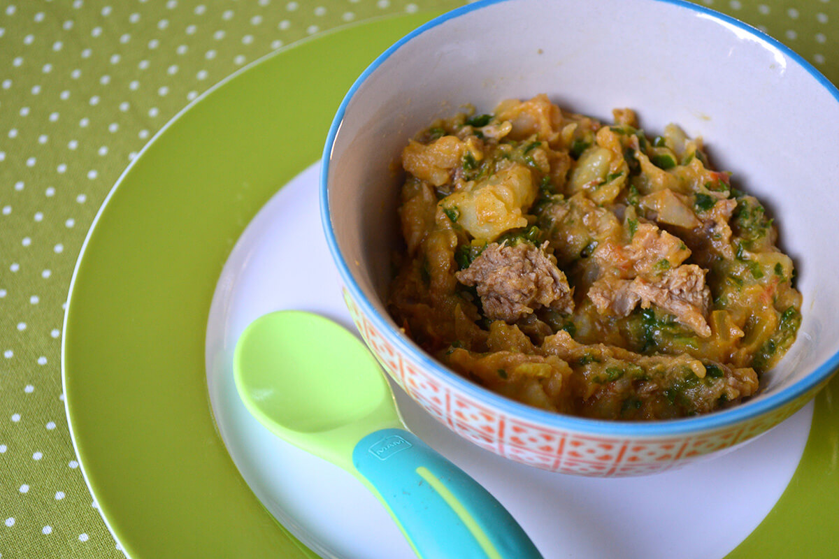 A mashed serving of Apricot Stuffed Easter Lamb