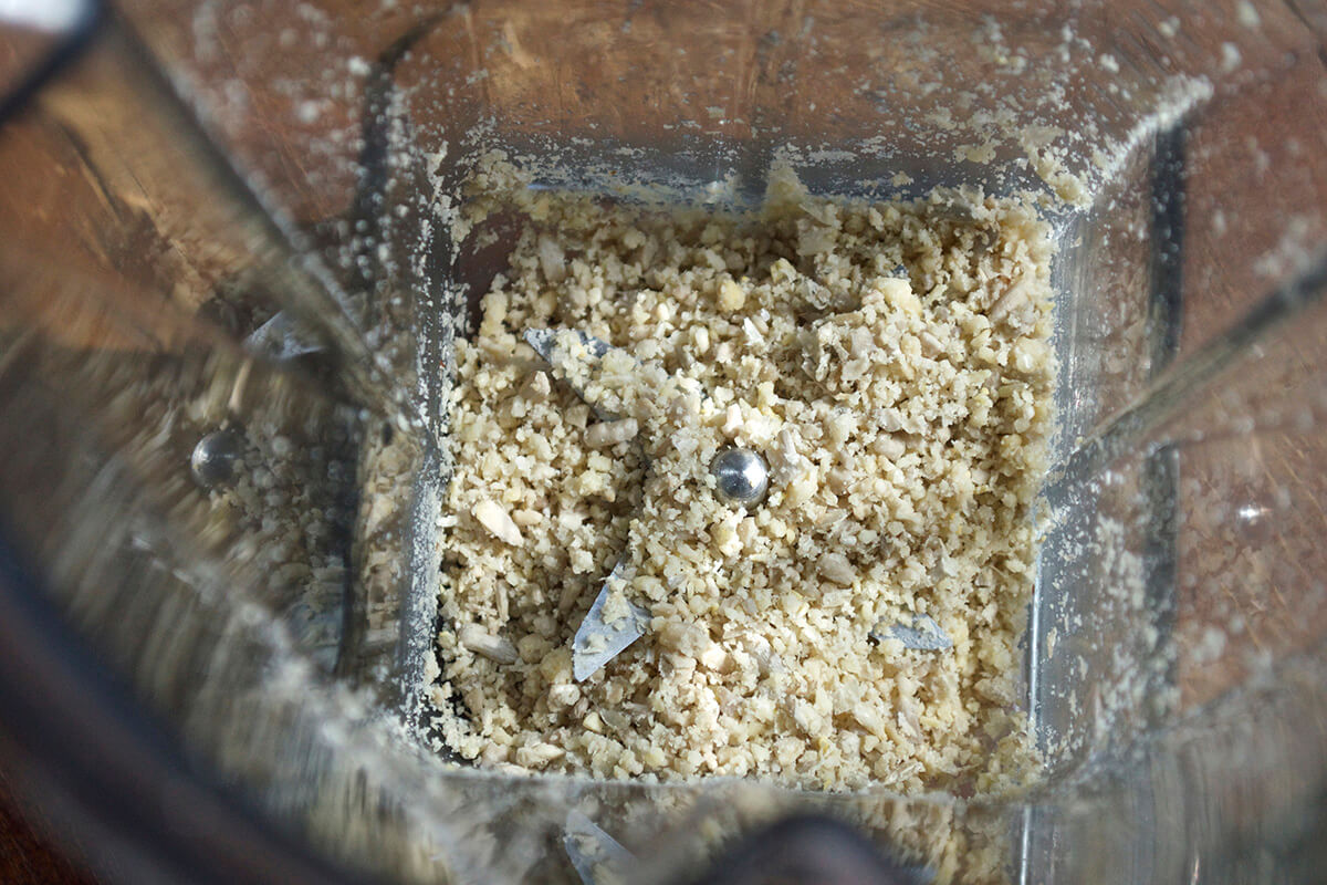 Pine nuts and sunflower seeds in a blender 