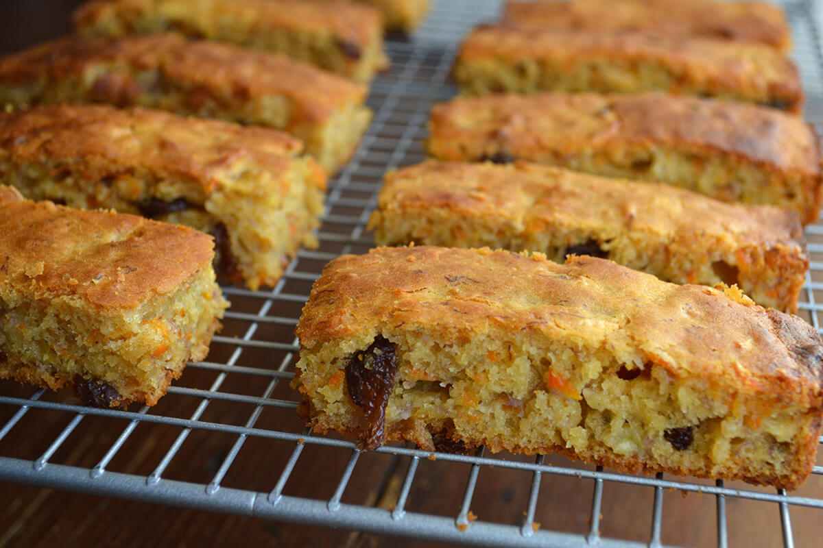 Fruity bread fingers on a cooling rack