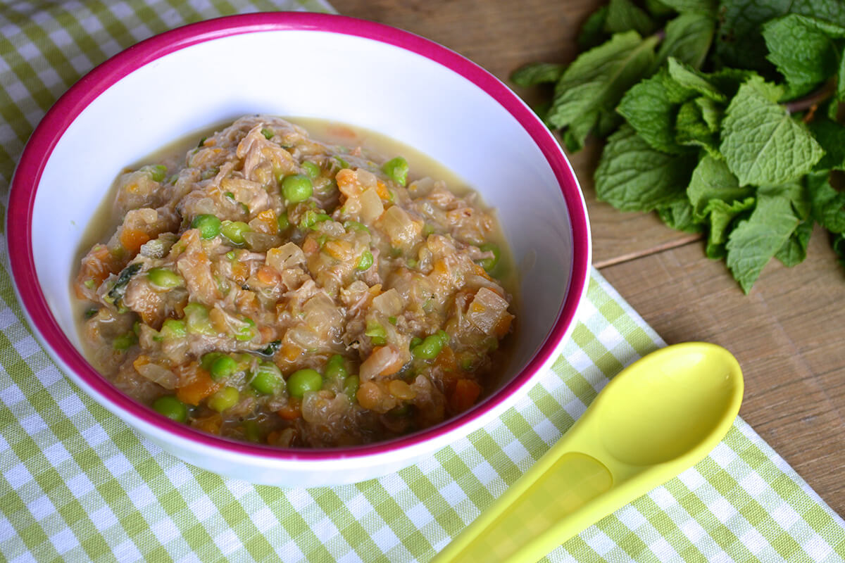 Minted Lamb & Pea Broth in a bowl