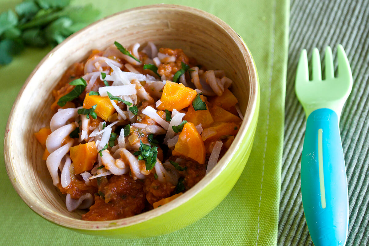 Vegetable & Cheese Sauce With Baby Pasta in a bowl